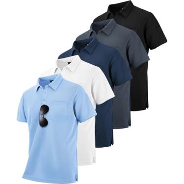 Imagem de Pacote com 5 camisetas polo masculinas Cool Dri manga curta desempenho atlético para trabalho casual, Preto + cinza + branco + azul marinho + azul claro, 3G