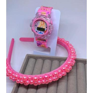 Imagem de Kit Relógio Infantil Meninas Digital Led Pisca Luz Led Toca Musica Pri
