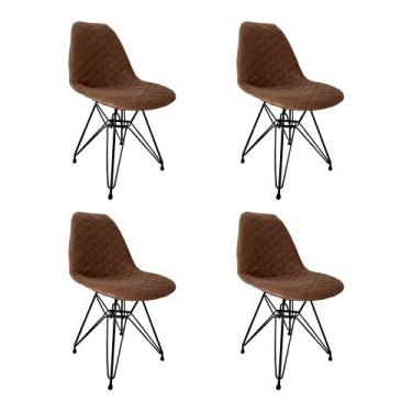 Imagem de Kit 4 Cadeiras Jantar Estofadas Caramelo Eiffel Eames Base Ferro Preto
