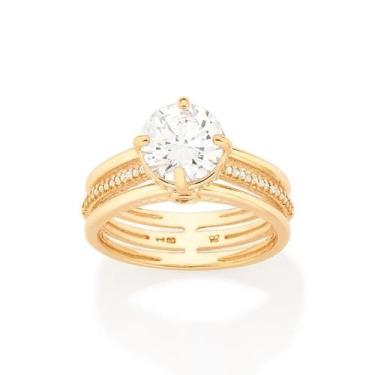 Imagem de Anel Solitário Aro Triplo Zircônias Rommanel 513218 313218, 20, Dourad