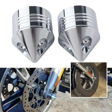 Imagem de FINMOKAL Tampas de porca de eixo dianteiro Spike compatíveis com Harley Street Electra Glide Road King 2000-2007 Dyna Low Rider Super Glide 2004-2007, cromado