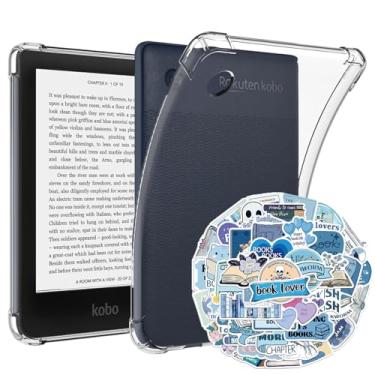 Imagem de J.M.SHOW Capa transparente para 15.2 cm Kobo Clara Color/Clara BW (2024)/Kobo Clara 2E 2022 com 50 peças de adesivos, capa de TPU leve