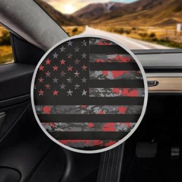 Imagem de Renewold Protetor solar de volante de carro para o verão, 43 cm, protetor solar universal para volante para sedan, caminhão, SUV, van, acessórios interiores automotivos, bandeira americana, camuflagem