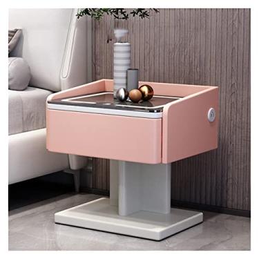 Imagem de Mesa de cabeceira inteligente criativa com estilo de carregamento USB criado-mudo com luz LED armário lateral (cor: rosa, tamanho: D)