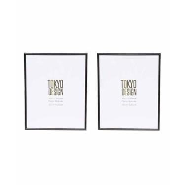 Imagem de Kit 2 Porta Retrato em Metal Vidro Foto 20x25 Moldura Preto - Tokyo De