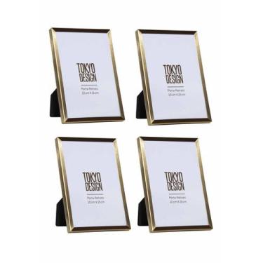 Imagem de Kit 4 Porta Retrato Metal Vidro 10x15 Moldura Dourado Fosco - Tokyo De