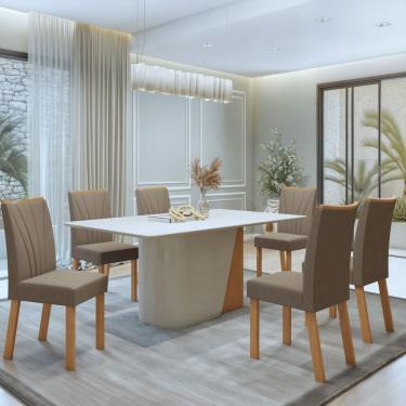 Imagem de Conjunto Luar 170cm Tampo em MDF com 6 Cadeiras Apogeu Amêndoa Clean/Off White/Bege