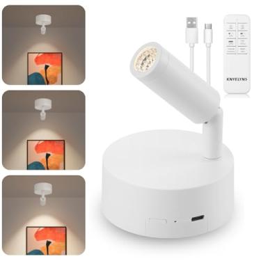 Imagem de KNYELYNS Holofotes Sem Fio Para Iluminação Interna: Luminária De Parede Com Bateria Recarregável E Controle Remoto, Regulável, Rotação 360°, Magnética Fotos, Plantas, Leitura Noturna, Pacote 1 Unida