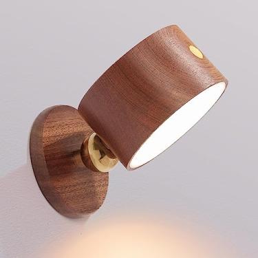 Imagem de Chilvane Luminária De Parede Madeira Operada Por Bateria Led Com Rotação 360°, Esfera Magnética, Escurecimento Contínuo, Recarregável, Sem Fio, Para Cabeceira, Casa, Etc., Sapele