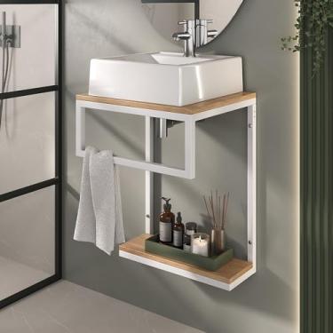 Imagem de Conjunto Gabinete Banheiro Industrial Ferri 42CM Ferragem Branca/Madeirado/Cuba Branca