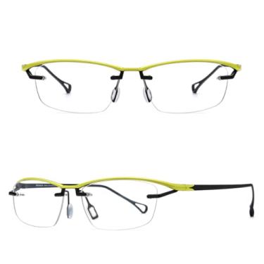 Imagem de VFDHN Armação de óculos de titânio masculina, óculos de grau sem aro, ultraleve (amarelo e preto C1)