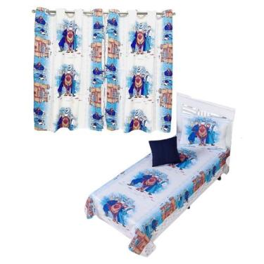 Imagem de Kit Colcha Cobre Leito + Cortina Infantil Solteiro 4p Menino Menina Pe