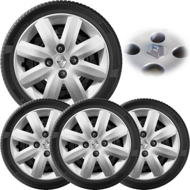 Imagem de 4X Calota Clio Logan Sandero 07 A 13 Aro 14 Prata Com Logo