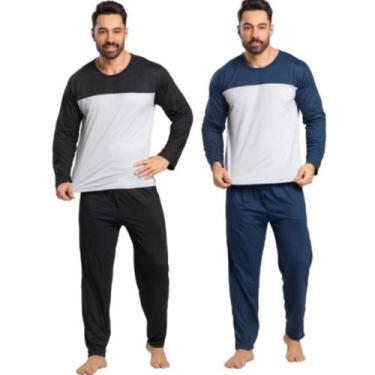 Imagem de KIT 2 Pijama Masculino Bicolor Inverno Vekyo Calça Comprida Blusa Mang