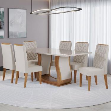 Imagem de Mesa de Jantar 6 Lugares Lana Marrom/Blonde/Veludo Pastel - Viero Móveis