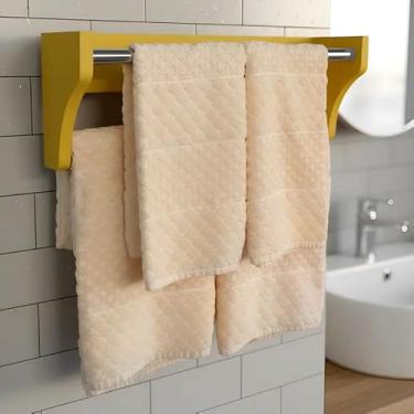Imagem de Toalheiro Duplo Suporte Cabideiro Porta Toalhas de Parede Acessório para Banheiro Amarelo Laca