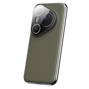 Imagem de HAOMRIYL Capa de couro para Huawei Pura 80 Pro +/80 Pro/80, capa fina e fina com proteção total para câmera, revestimento de borda luxuosa à prova de choque, verde, 80
