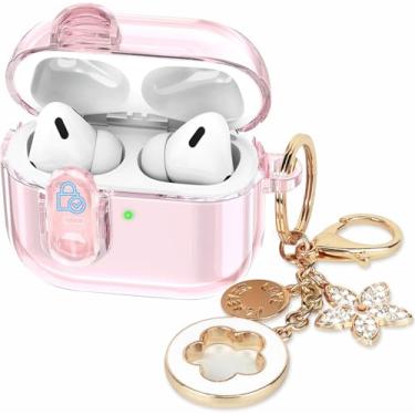 Imagem de Capa transparente (com trava de segurança) para Apple AirPods Pro 3rd 2025 feminino, VOTILE TPU transparente Air pods Pro 3ª geração, chaveiro feminino com brilho para Airpod iPod Pro 3ª geração