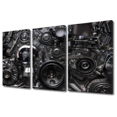 Imagem de Arte de parede Fragment of the Engine 3 peças arte em tela motora decoração de parede preto e branco fotos modernas imagens de arte de parede para sala de estar pinturas de arte de motor emolduradas