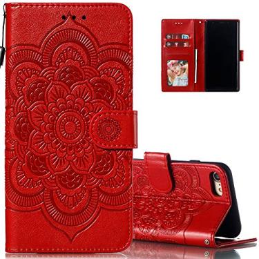 Imagem de LEECOCO Capa para iPhone 8 Mandala Embossing Luxury PU Leather Flip Notebook Carteira Estilo Livro Suporte Magnético Slot para Cartão Folio Bumper Capa de Proteção para iPhone 7 polegadas 4,7