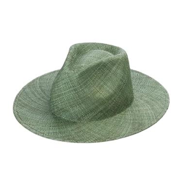 Imagem de Chapéu de sol masculino primavera verão jazz tesouro grama leve praia grande beirais protetor solar chapéu de palha Matcha EN8 M 56-58 cm