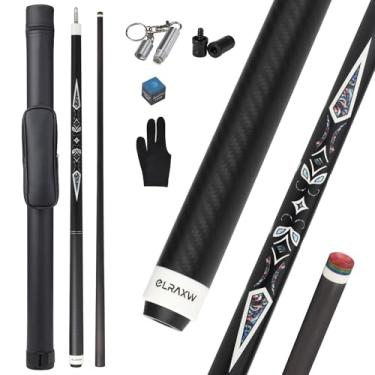 Imagem de elraxw Bastão de taco de sinuca de fibra de carbono, bastão de sinuca de baixa deflexão para adultos, bastão profissional de bilhar, eixo cônico profissional de carbono completo com extremidade