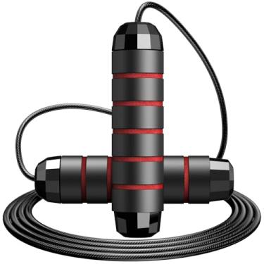 Imagem de Corda de pular, corda de salto de velocidade rápida sem emaranhados com rolamentos de esferas para homens, mulheres e crianças, corda de pular de aço ajustável com alças ergonômicas de espuma, um