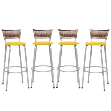Imagem de Banqueta Altas Junco Cappuccino Estrutura Prata 70cm Para Balcão Cozinha, Bar, Bistrô, Americano Kit 04 Unidades - Itagold (Amarelo)