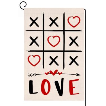 Imagem de BLKWHT Bandeira de jardim de amor dos namorados 30,5 x 45,7 cm vertical dupla face X coração amor primavera fazenda férias decorações externas bandeira de jardim de serapilheira BW847