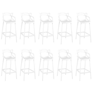 Imagem de Kit 10 Banquetas Allegra Com Encosto Design Cozinha/bancada - Branco