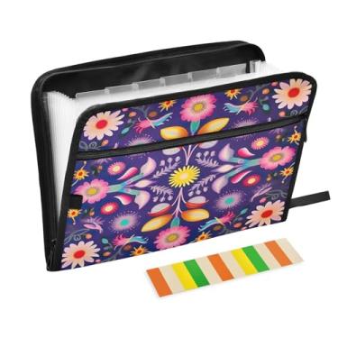 Imagem de Wassud Linda estampa floral com 13 bolsos, organizador de arquivos sanfonados, pastas expansíveis com abas e adesivos, organizador de pastas de documentos de recibo de papel tamanho carta A4 para