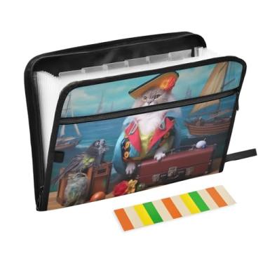 Imagem de Wassud Papagaio e mala de gato, 13 bolsos, organizador de arquivos sanfonados, pastas expansíveis com abas e adesivos, organizador de pastas de documentos de recibo de papel tamanho carta A4 para