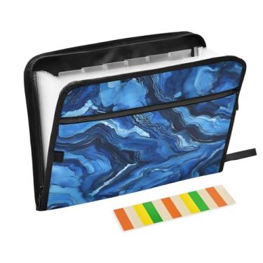 Imagem de CEBUGI Pasta expansível de 13 bolsos, impermeável, sanfonada, organizador de arquivos com etiquetas tamanho A4, organizador de documentos de papel para escola, material de escritório, azul, tie-dye