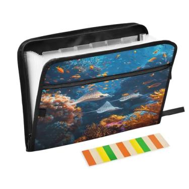 Imagem de Wassud Sea World Pasta organizadora de arquivos de papel A4 com etiquetas e pasta de arquivo expansível com 13 bolsos