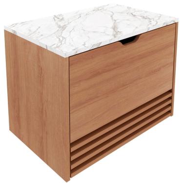 Imagem de Gabinete De Banheiro 60 Cm 1 Porta 1 Gaveta Sâmia Amêndoa/mármore Branco