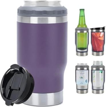 Imagem de Caneca Porta Latas e Isolador 4 em 1 para Lata Fina e Padrão de 355ml e Log Neck de Cerveja. Copo Térmico de Aço Inoxidável Isolado a Vácuo e Termocooler (Roxo Violeta)