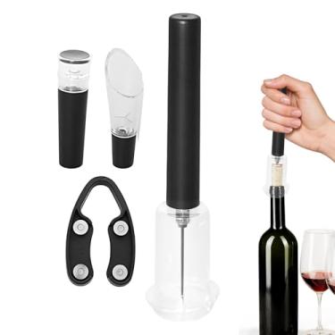 Imagem de Conjunto de abridor de vinho de pressão de ar, abridor de vinho com bomba de ar, removedor de cortiça aerador, material ABS preto, comprimento de 19,5 cm, design portátil de viagem com alça ergonômica