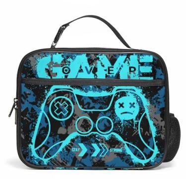 Imagem de Lancheira grande, lancheira reutilizável isolada com suporte para garrafa de água, portátil, impermeável, à prova de vazamento, lancheira fofa para piquenique escolar, viagem de volta às aulas (jogo