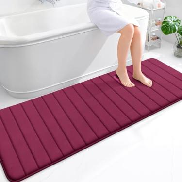 Imagem de OLANLY Tapetes de banheiro longos listrados de espuma viscoelástica 180 x 61, tapete de banho absorvente super macio, secagem rápida, tapetes de chuveiro laváveis na máquina, tapete de banho