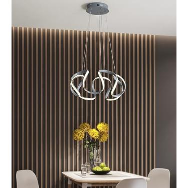 Imagem de Luminária pendente LED para mesa de jantar, com intensidade regulável, giratória e com controle remoto, em alumínio dourado, estilo lustre, altura ajustável (cinza, 58 cm de comprimento).