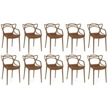 Imagem de Kit 10 Cadeiras de Jantar Allegra Prática Empilhável - Marrom - Magazi