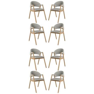 Imagem de Kit 8 Cadeiras Para Mesa De Jantar Moderna Linho Balaqui Cinza Claro
