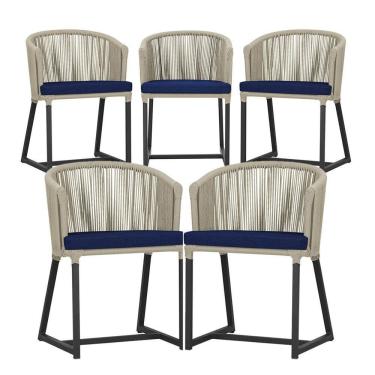 Imagem de 5 Cadeiras De Jantar Noronha Preta Corda Náutica E10 Trama Rami