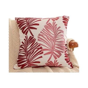 Imagem de Capa De Almofada Quadrada De Jacquard Com Bordado Padrão Folha Azul 45