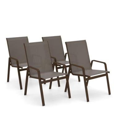 Imagem de Kit 4 Cadeira Riviera Piscina Alumínio Marrom Tela Fendi - Aluv Móveis