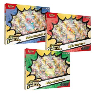 Imagem de Pokemon Kit Combo Booster Com 3 Box MegaEvoluçao Heróis Excelsos Meganium EX, Mega Embo...