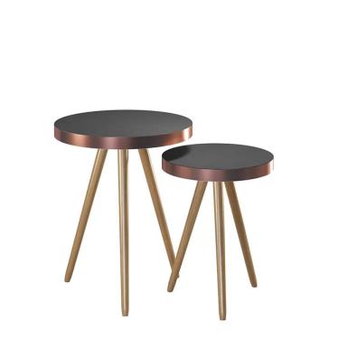 Imagem de Conjunto de Mesas Laterais Malaga Pés Castanho - Salaone