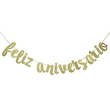 Imagem de Banner Feliz Aniversário para Feliz Aniversário de Casamento Decorações de Festa de Aniversário de Festa Espanhola Fiesta Tema Mexicano Placa de fundo (glitter dourado)