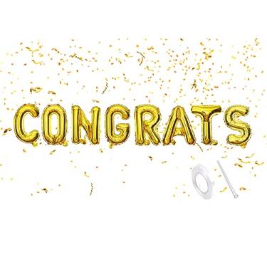 Imagem de Balões de parabéns Balões Banner ouro rosa 40,64 cm carta balões folha mylar conjunto de balões para decoração de festa de formatura suprimentos, parabéns graduação