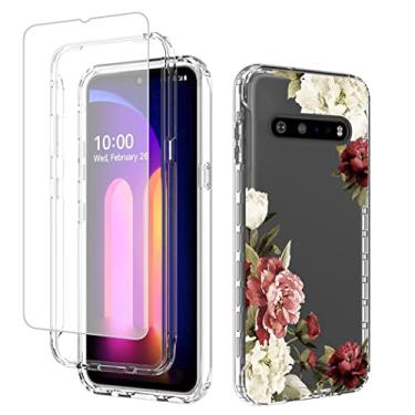 Imagem de Yodueiv Capa para LG V60 ThinQ 5G / LG V60/LM-V600 com protetor de tela de vidro temperado, capa protetora de telefone para LG V60 ThinQ (flor)